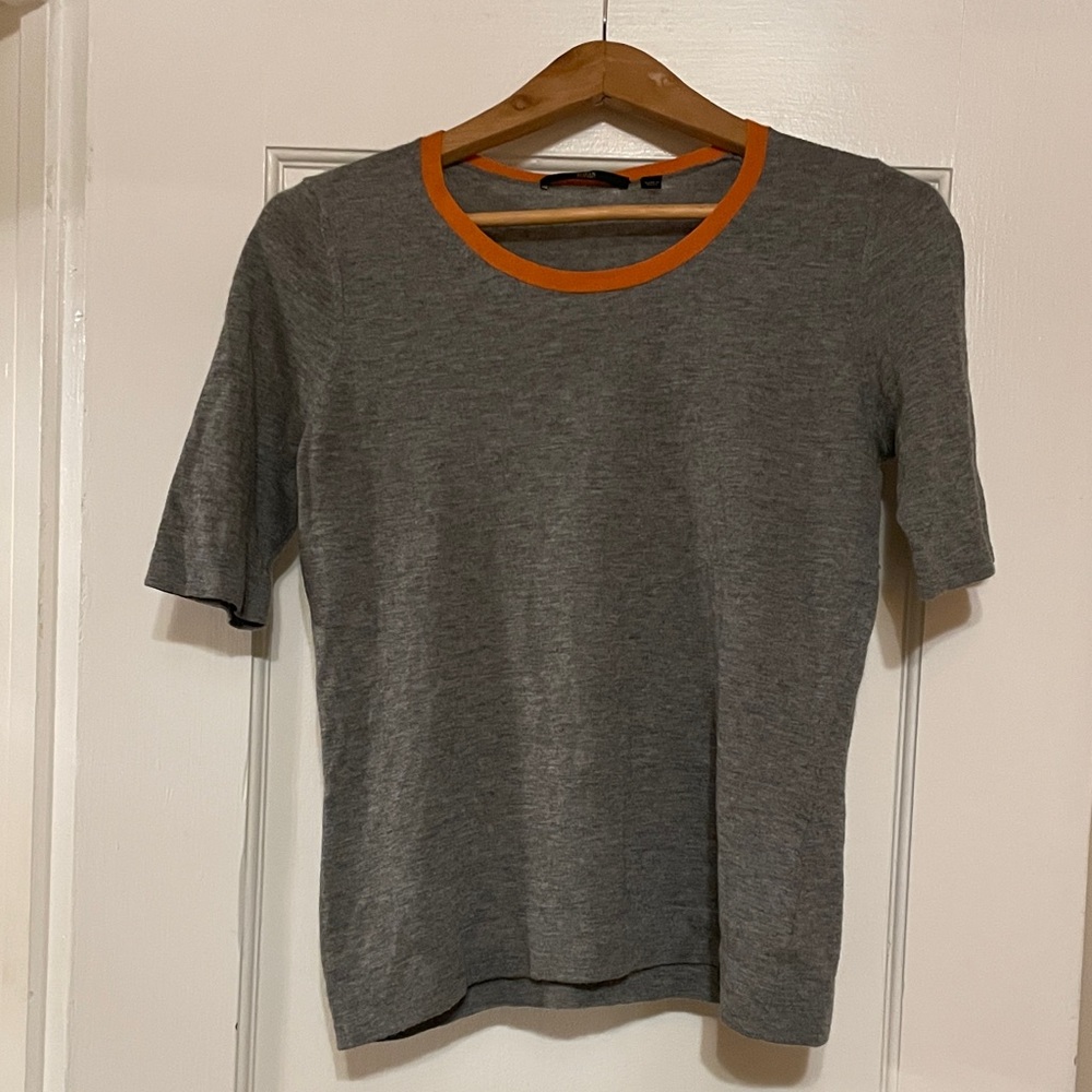 Hugo Boss Gray Sweater with Orange Trim like new